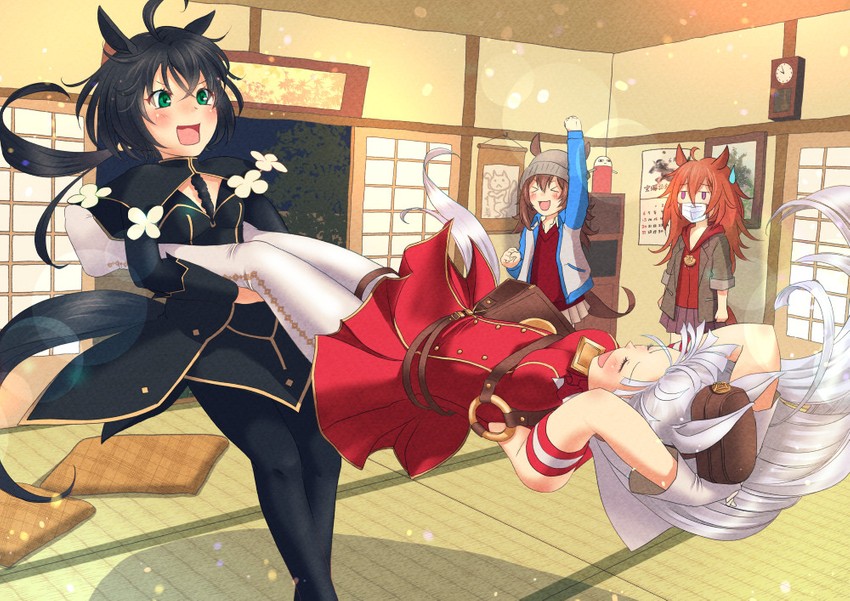 gold ship, nakayama festa, kin'iro ryotei, orfevre, and justaway (umamusume) drawn by nanairo_(pinkybutterfly)