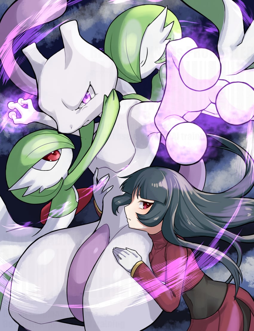 gardevoir, sabrina, and mewtwo (pokemon and 3 more) drawn by amakusa_setoka
