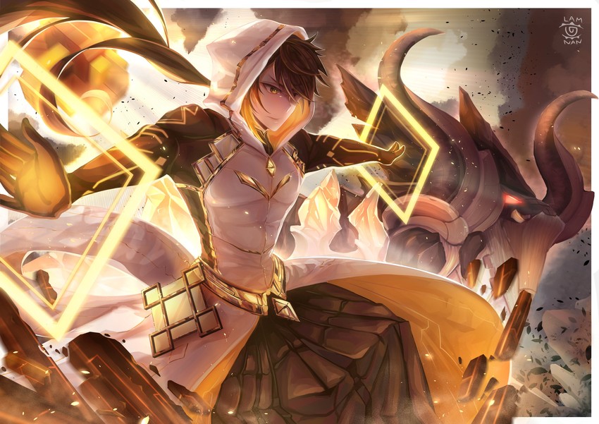 zhongli, rex lapis, and azhdaha (genshin impact) drawn by thisislamunan
