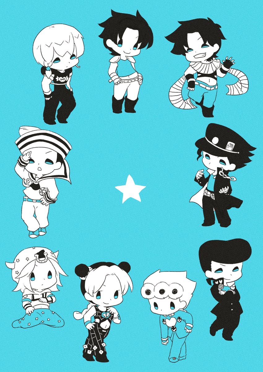 joseph joestar, kujo jotaro, kujo jolyne, giorno giovanna, jonathan joestar, and 3 more (jojo no kimyou na bouken and 9 more) drawn by m_a_a_m_8