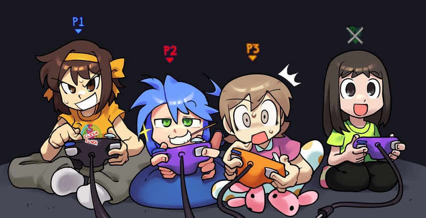 suzumiya haruhi, izumi konata, kasuga ayumu, and aioi yuuko (suzumiya haruhi no yuuutsu and 5 more) drawn by inktaru