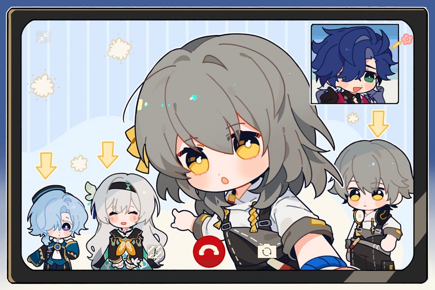 trailblazer, firefly, stelle, caelus, sampo koski, and 1 more (honkai and 1 more) drawn by humi_humi