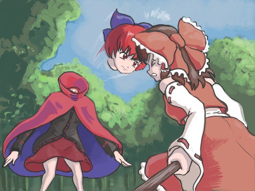 hakurei reimu and sekibanki (touhou) drawn by profitshame