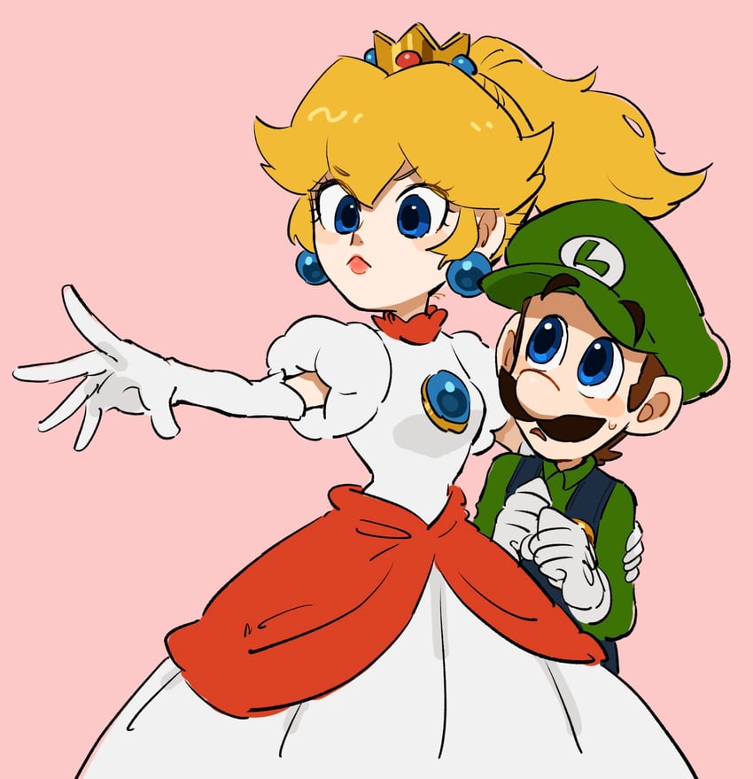 princess peach, luigi, and fire peach (mario and 1 more) drawn by mimimi_(mimimim9999)