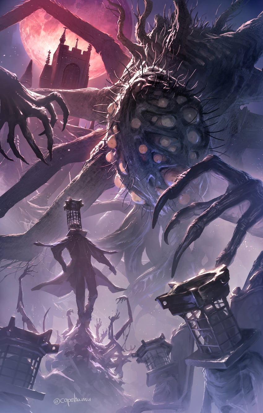 amygdala and micolash host of the nightmare (bloodborne) drawn by copehamu
