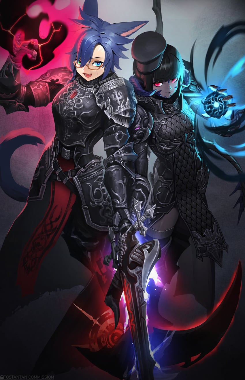 warrior of light, dark knight, and reaper (original and 2 more) drawn by tostantan
