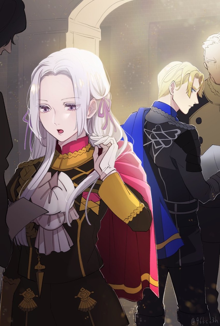 edelgard von hresvelg, dimitri alexandre blaiddyd, hubert von vestra, and dedue molinaro (fire emblem and 1 more) drawn by kasu_(96ks_3h)