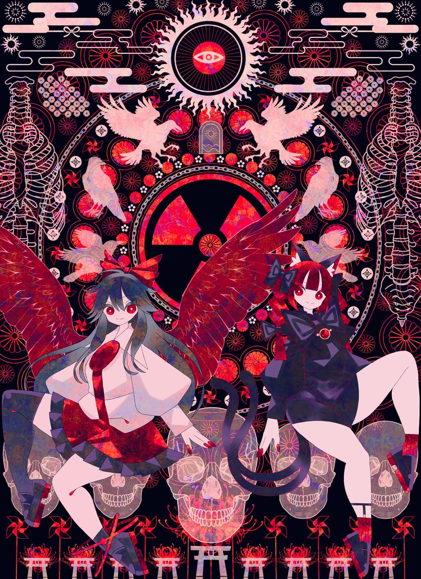 kaenbyou rin and reiuji utsuho (touhou) drawn by boku_(isizakitakasi)