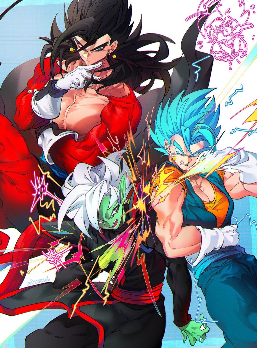 vegetto, zamasu, and fused zamasu (dragon ball and 2 more) drawn by ommmyoh