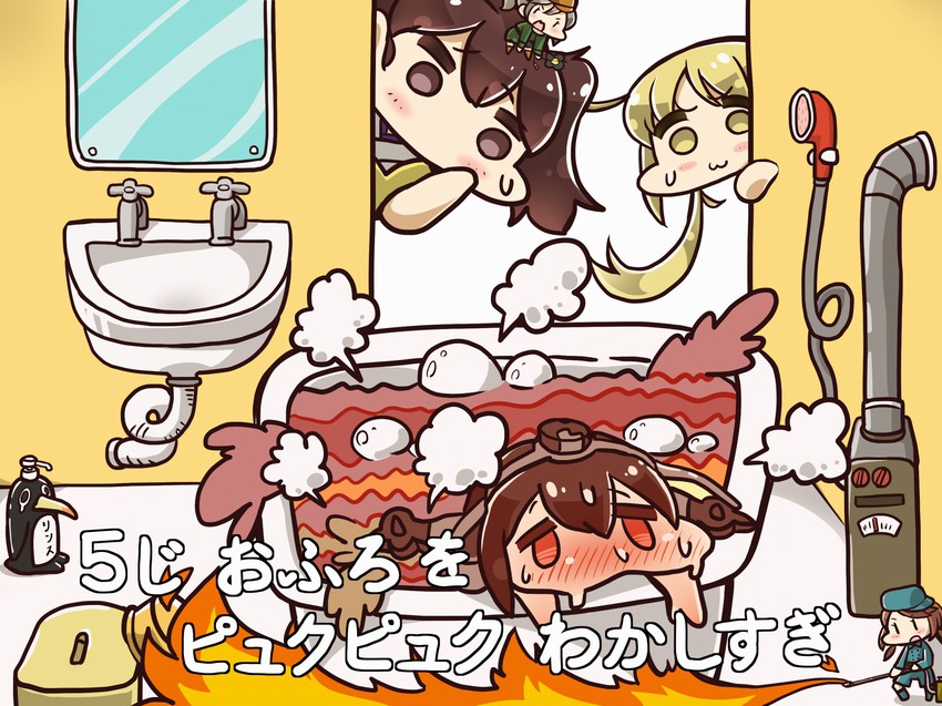 kaga, nagato, fairy, satsuki, failure penguin, and 1 more (kantai collection) drawn by tanaka_kusao