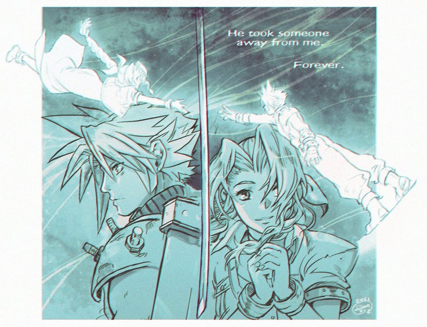 cloud strife and aerith gainsborough (final fantasy and 1 more) drawn by diana_mercolini