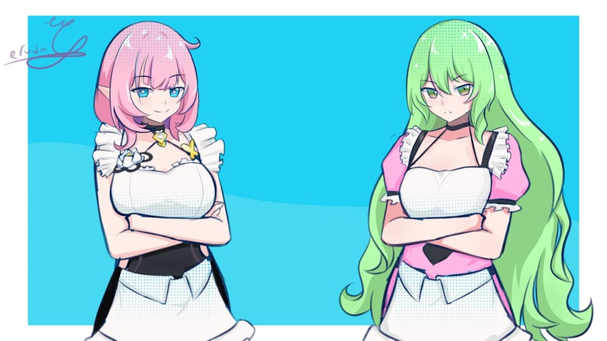 elysia and mobius (honkai and 1 more) drawn by eruda_erudia