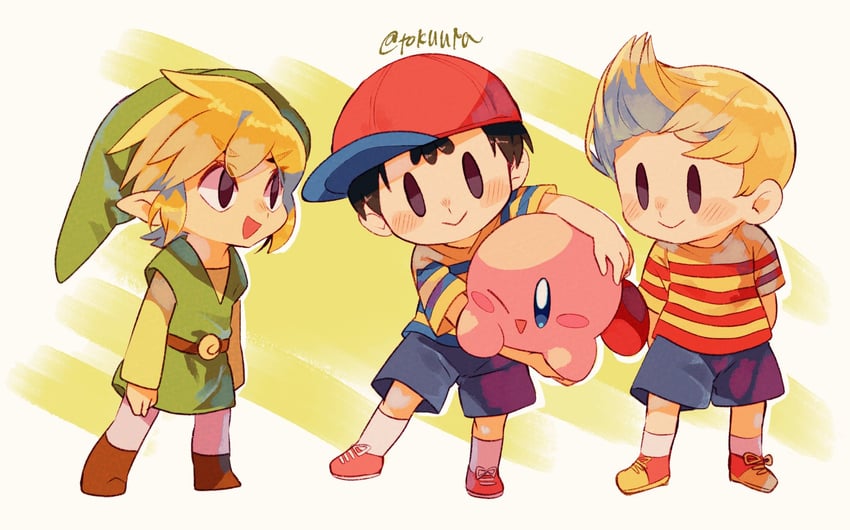 link, kirby, toon link, ness, and lucas (the legend of zelda and 5 more) drawn by tokuura