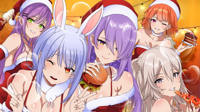 usada pekora, takanashi kiara, tokoyami towa, shishiro botan, don-chan, and 1 more (hololive and 2 more) drawn by repeony