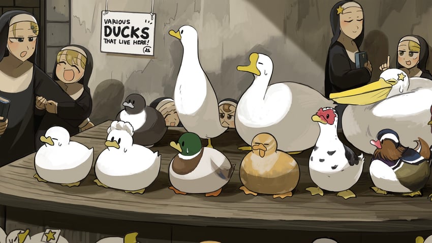 clumsy nun, froggy nun, spicy nun, strict nun, sheep nun, and 1 more (little nuns) drawn by diva_(hyxpk)