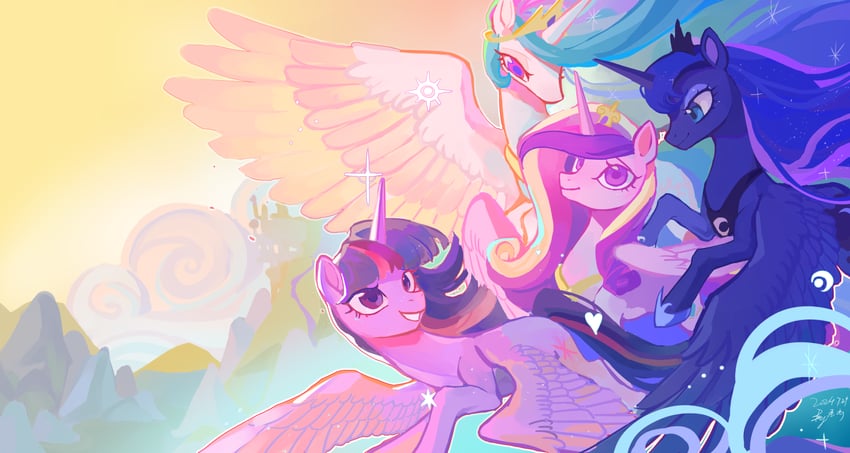 twilight sparkle, princess luna, princess celestia, and princess cadance (my little pony and 1 more) drawn by shiqiuzhu