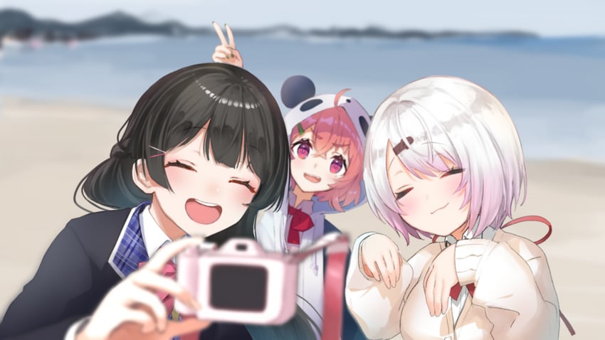 tsukino mito, shiina yuika, and sasaki saku (nijisanji) drawn by ena1215
