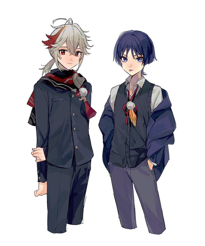 scaramouche and kaedehara kazuha (genshin impact) drawn by asari_(ikite_oshi)