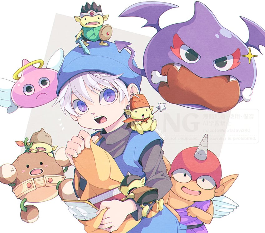 terry, angel slime, and dark slime (dragon quest and 2 more) drawn by 29qmatatavi