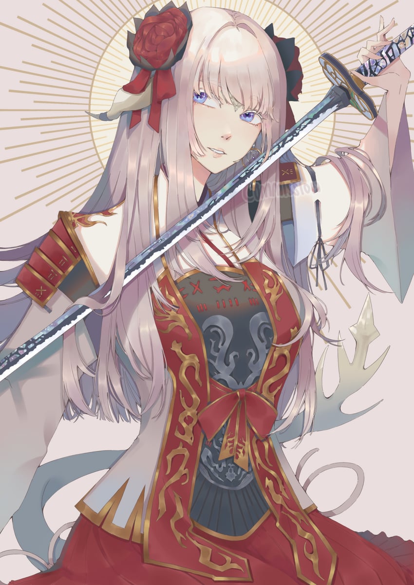 warrior of light and samurai (final fantasy and 1 more) drawn by aeriselle