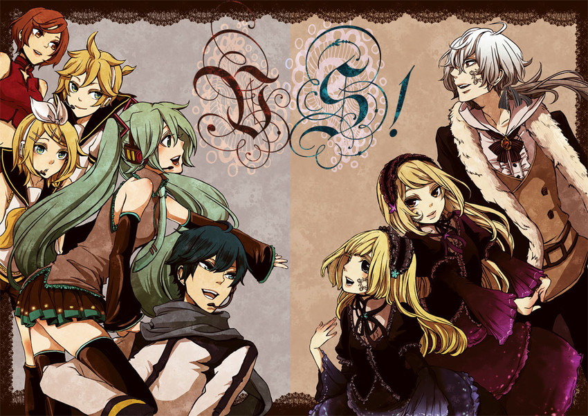 hatsune miku, kagamine rin, kagamine len, kaito, meiko, and 3 more (vocaloid and 2 more) drawn by mesubarutan
