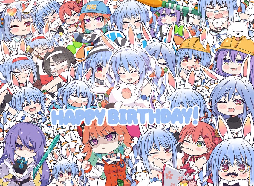 usada pekora, sakura miko, takanashi kiara, oozora subaru, don-chan, and 3 more (hololive and 2 more) drawn by kukie-nyan