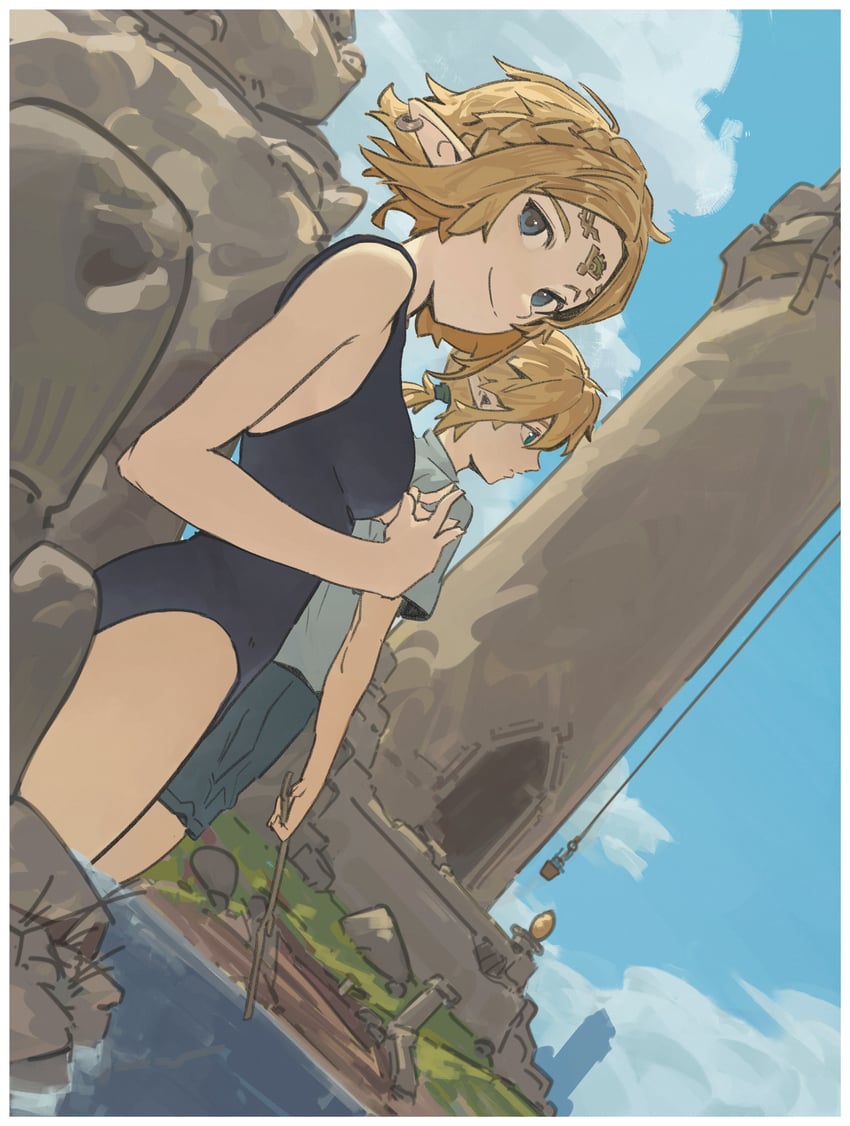 link and princess zelda (the legend of zelda and 1 more) drawn by dotr_art