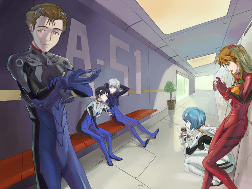 souryuu asuka langley, ayanami rei, ikari shinji, nagisa kaworu, and suzuhara touji (neon genesis evangelion) drawn by saraebobobo