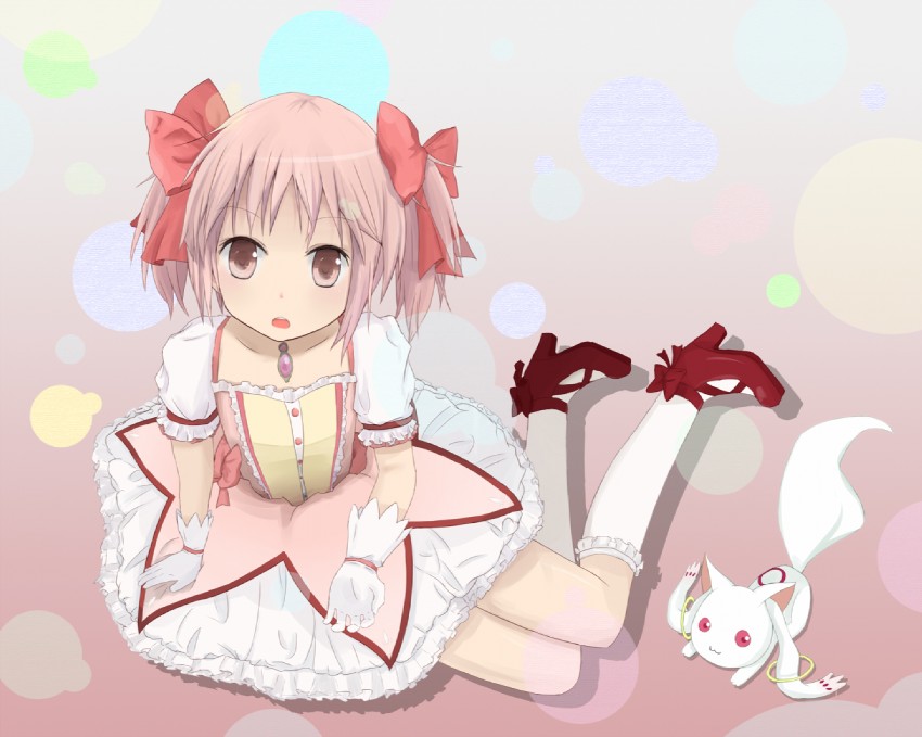kaname madoka and kyubey (mahou shoujo madoka magica) drawn by coop_(coupon123)