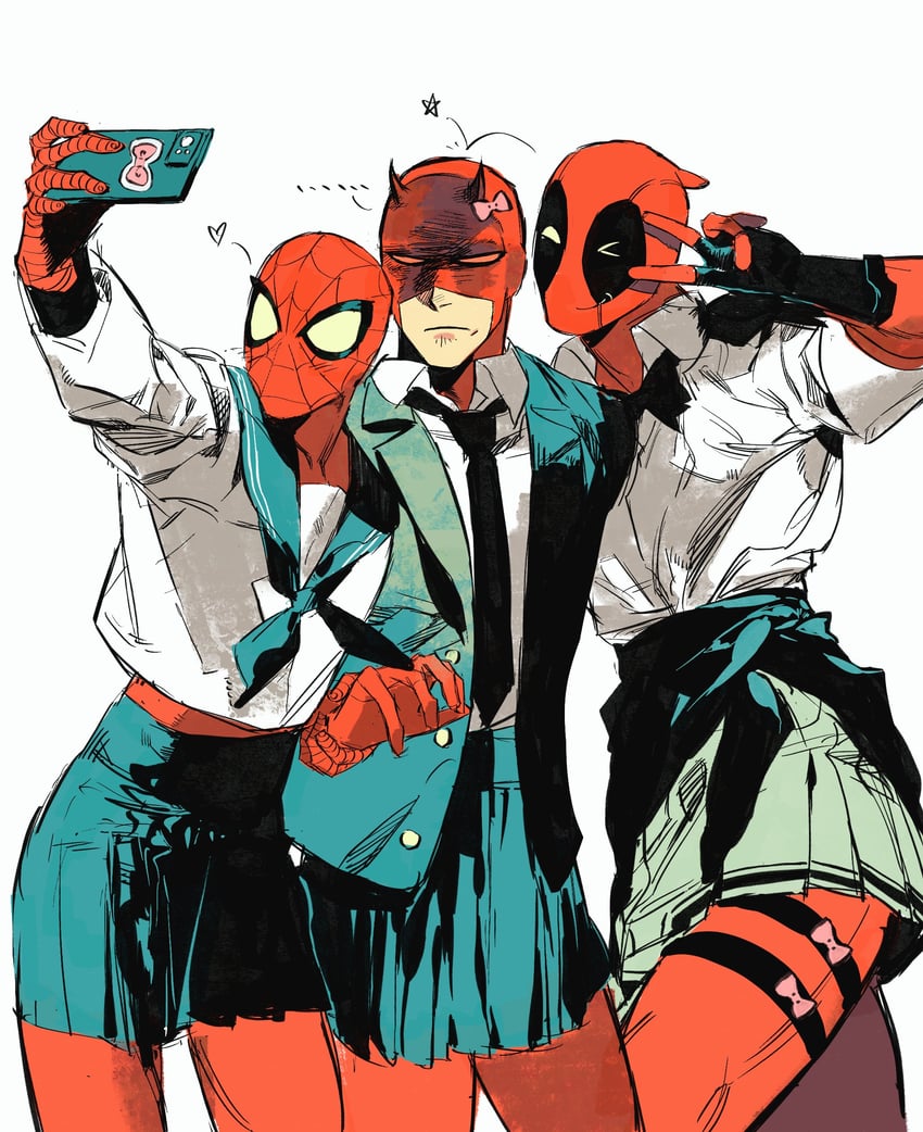deadpool, spider-man, and daredevil (marvel and 2 more) drawn by fang_wo_zou_aaaaaa