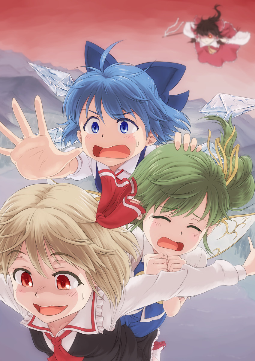 hakurei reimu, cirno, rumia, and daiyousei (touhou and 1 more) drawn by usfdive