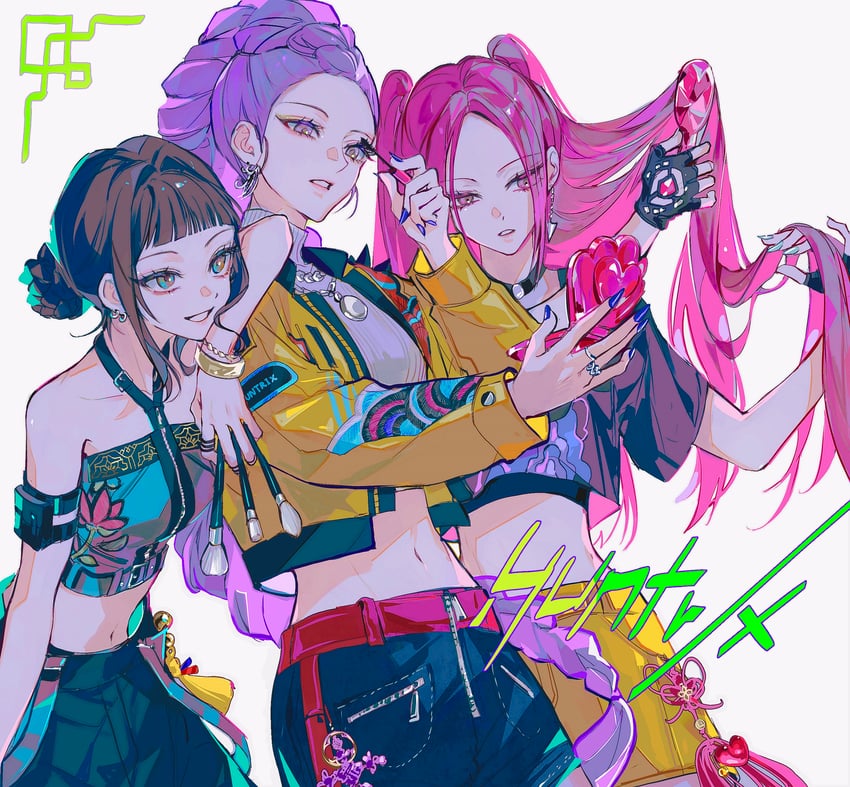 rumi, zoey, and mira (kpop demon hunters) drawn by evl_1230