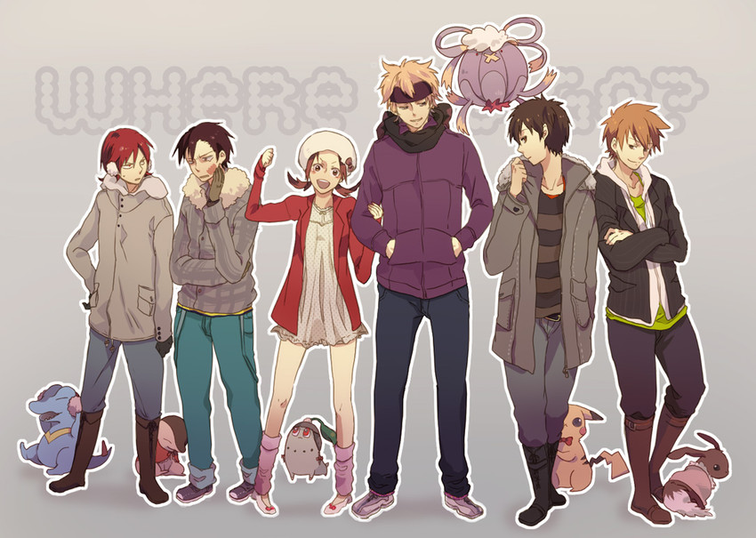 pikachu, red, eevee, ethan, blue oak, and 7 more (pokemon and 2 more) drawn by ikuryomaga