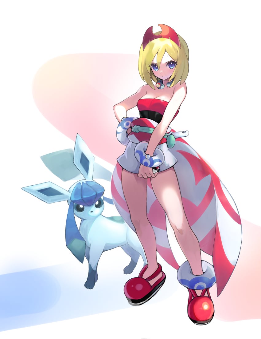 glaceon and irida (pokemon and 1 more) drawn by chung1000