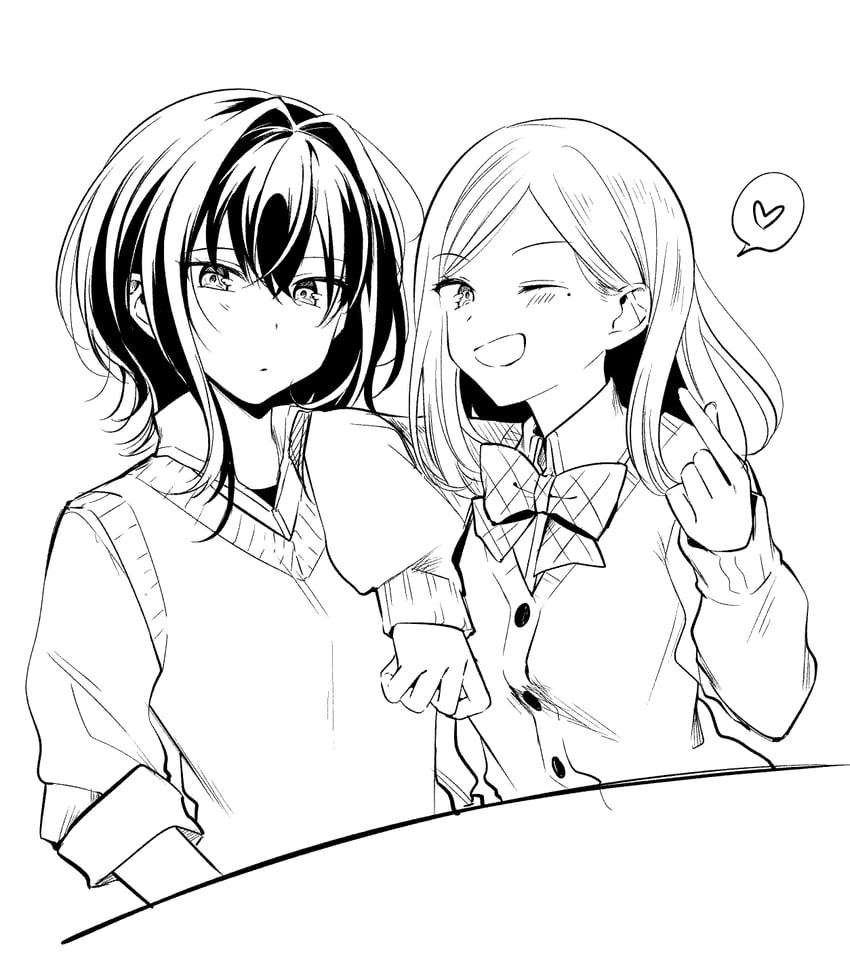 asanagi yori and mizuguchi aki (sasayaku you ni koi wo utau) drawn by yuama