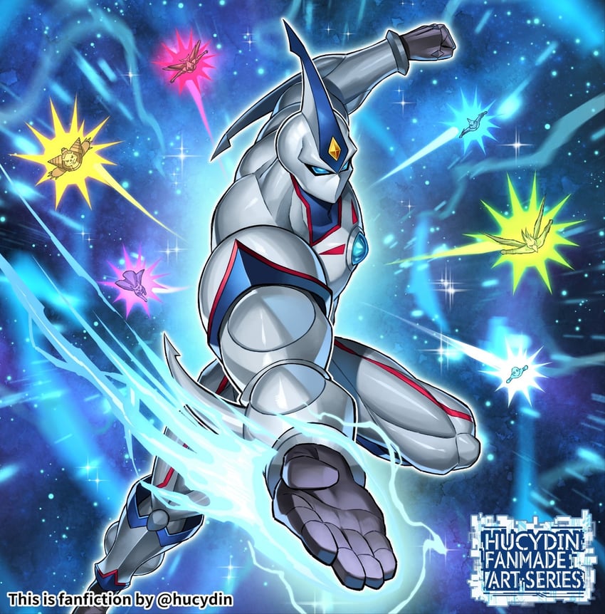 elemental hero neos, neo-spacian aqua dolphin, neo-spacian glow moss, neo-spacian grand mole, neo-spacian dark panther, and 2 more (yu-gi-oh! and 1 more) drawn by hucydin