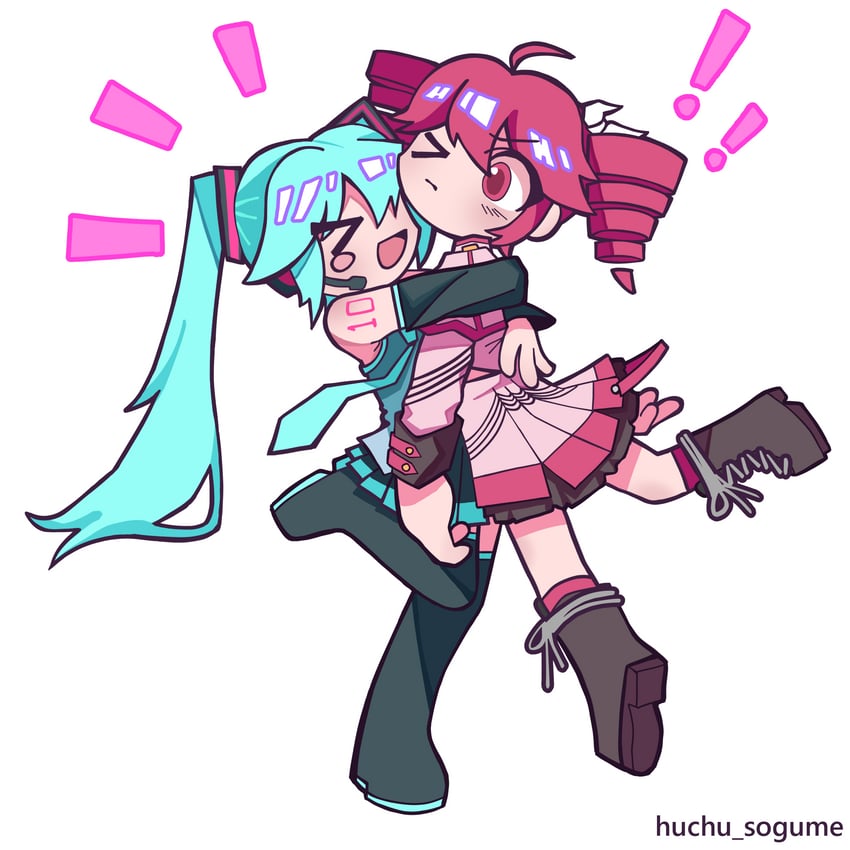 hatsune miku and kasane teto (vocaloid and 2 more) drawn by huchu_(huchu_sogume)