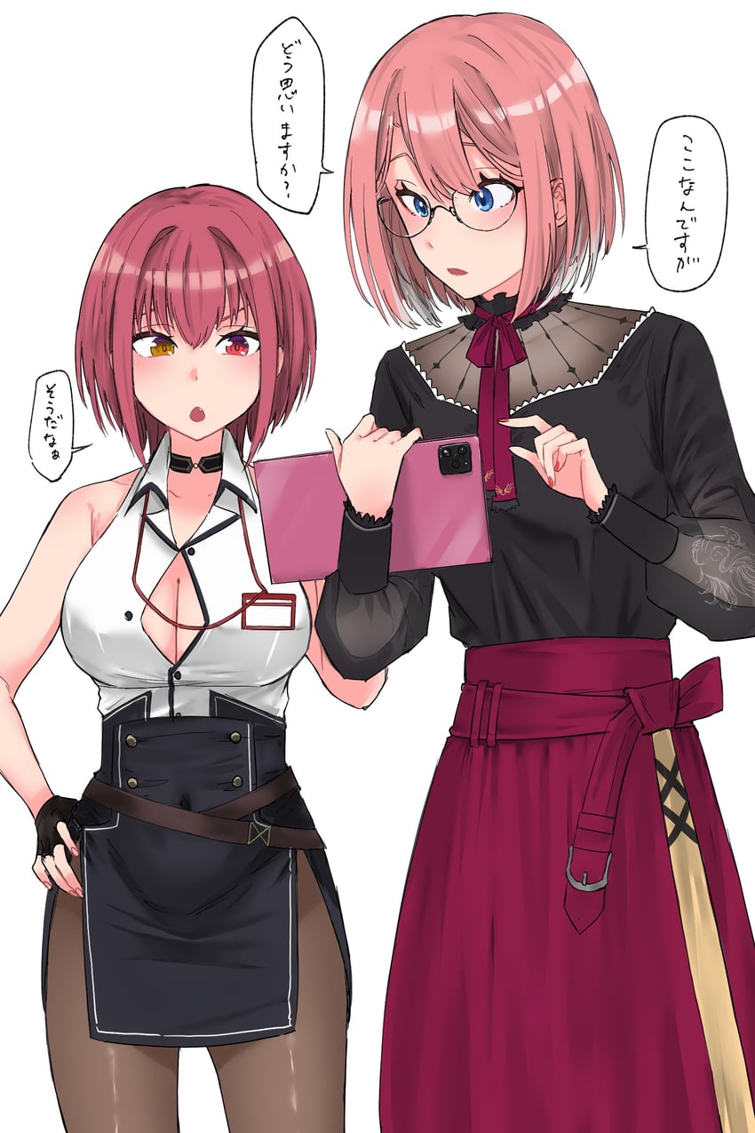 houshou marine and takane lui (hololive) drawn by karakr_shin