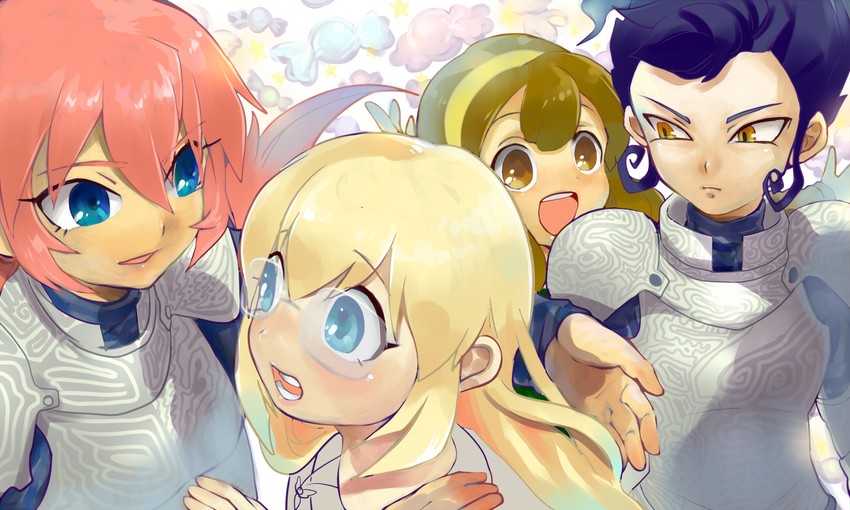 kirino ranmaru, tsurugi kyousuke, nanobana kinako, and jeanne d'arc (inazuma eleven and 2 more) drawn by yanyo_(ogino_atsuki)