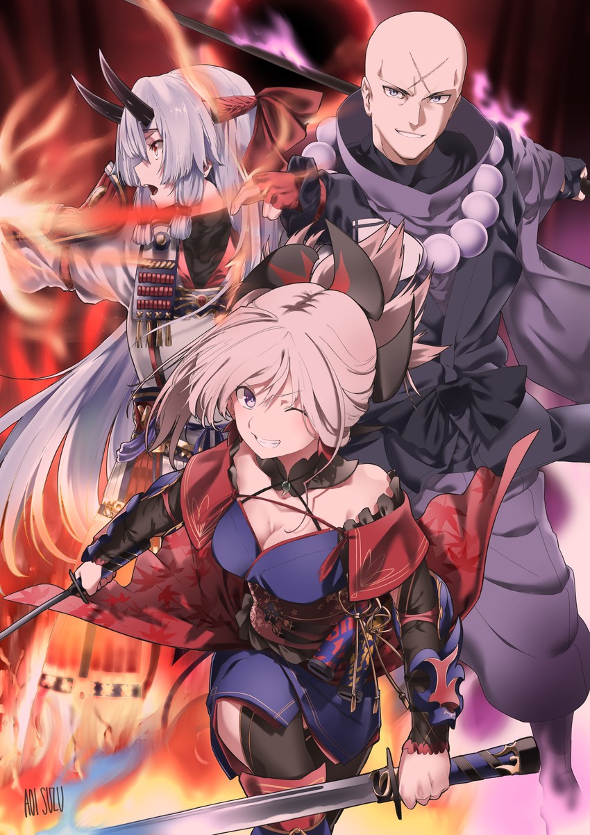 miyamoto musashi, tomoe gozen, and houzouin inshun (fate and 1 more) drawn by aoi_suzu
