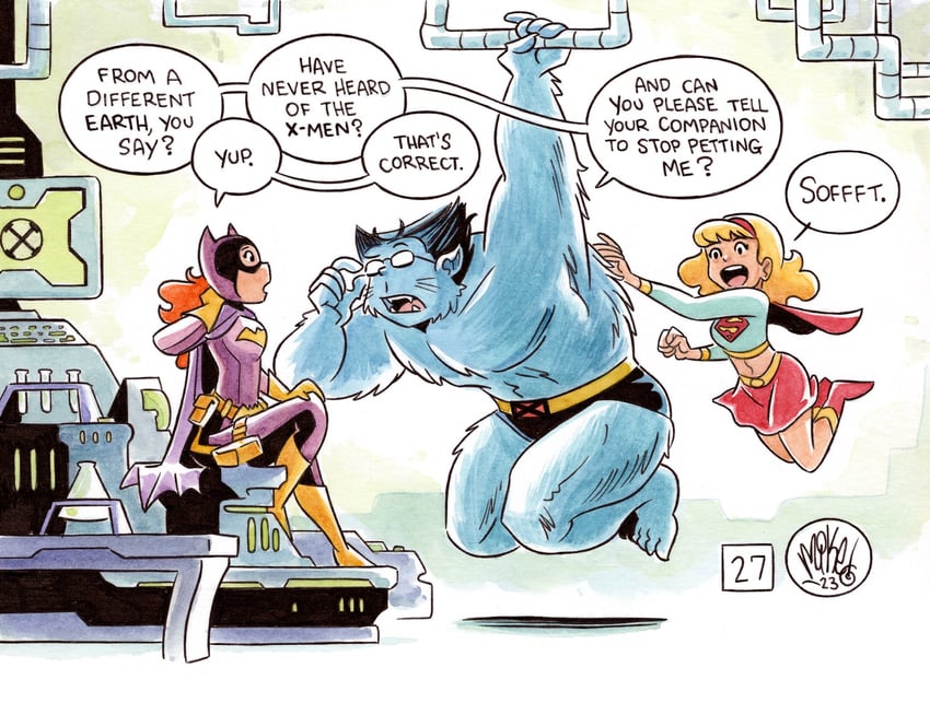 supergirl, batgirl, barbara gordon, and beast (marvel and 4 more) drawn by mikemaihack