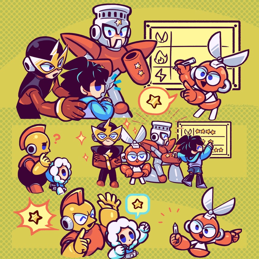 mega man, cut man, elec man, ice man, fire man, and 1 more (mega man and 1 more) drawn by laser-lance