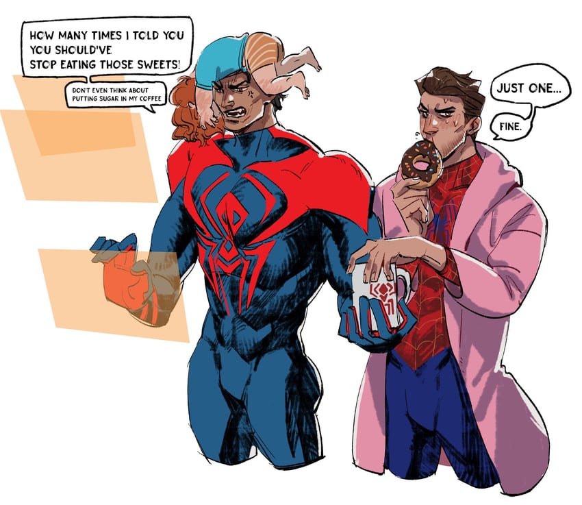 miguel o'hara, spider-man, peter b parker, and mayday parker (marvel and 3 more) drawn by mcbuckwheat