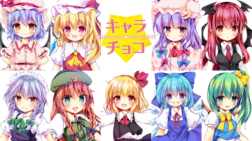 remilia scarlet, flandre scarlet, izayoi sakuya, patchouli knowledge, cirno, and 4 more (touhou and 1 more) drawn by enjoy_mix