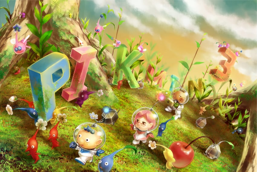 red pikmin, yellow pikmin, blue pikmin, purple pikmin, white pikmin, and 5 more (pikmin and 1 more) drawn by moppu810