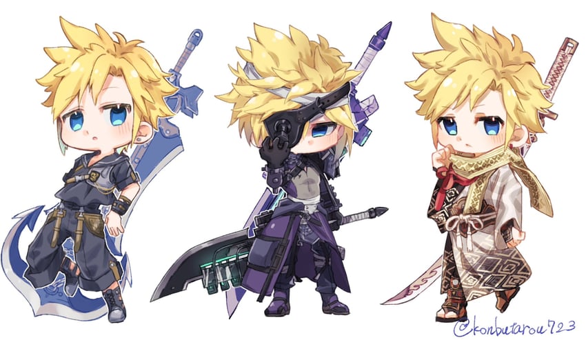 cloud strife and frankenstein's monster (final fantasy and 2 more) drawn by konbu7733