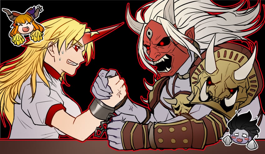 ibuki suika, hoshiguma yuugi, the spirit, and the oni (touhou and 1 more) drawn by sdz_(inazuma)