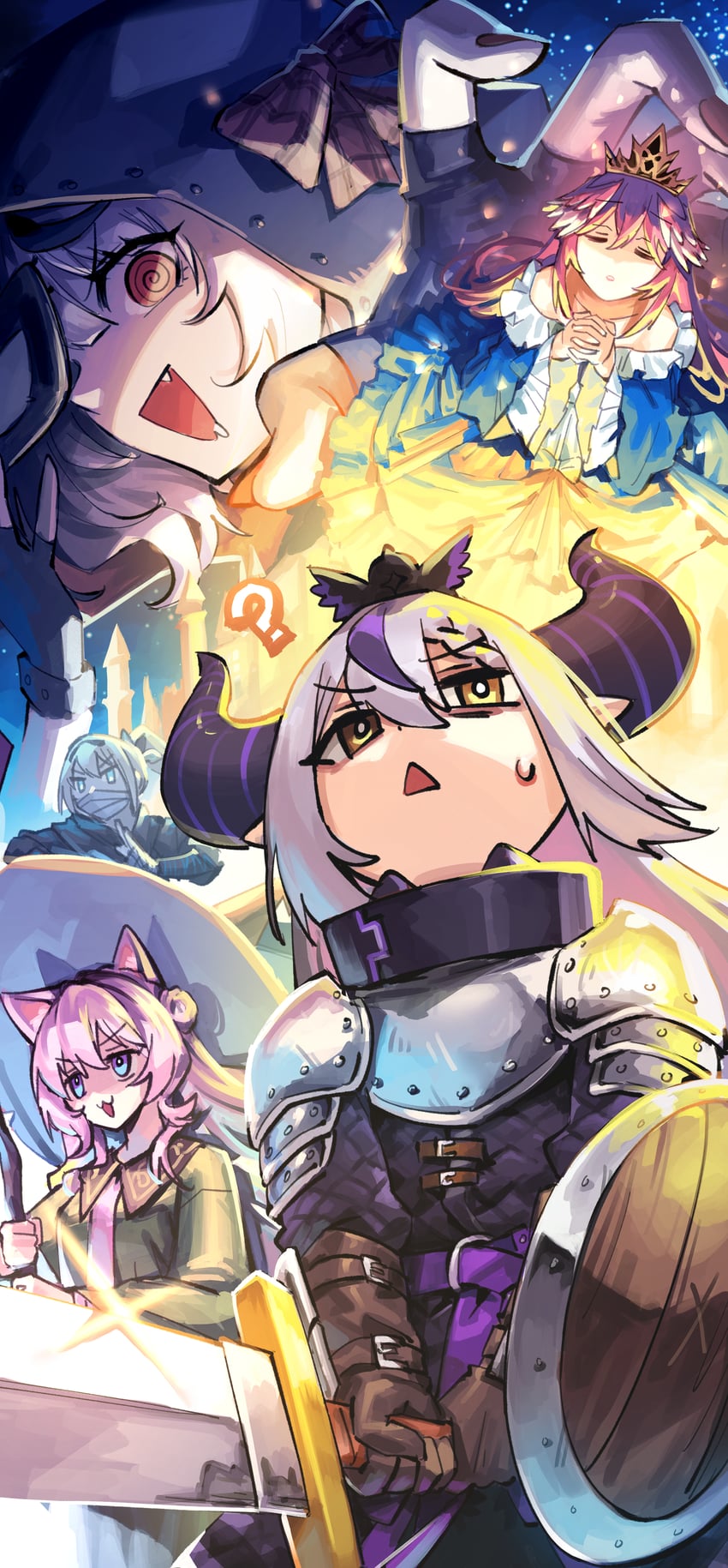 sakamata chloe, la+ darknesss, hakui koyori, kazama iroha, and takane lui (hololive) drawn by adarin