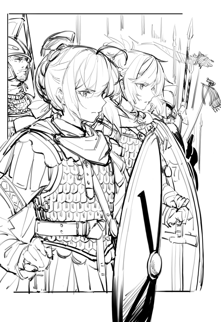 artoria pendragon, saber, and mordred (fate and 2 more) drawn by lonelysound