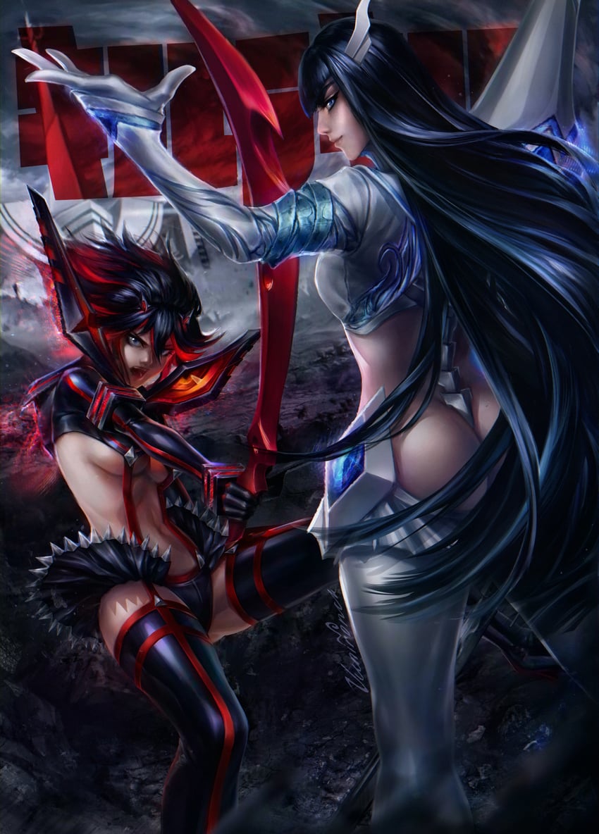 matoi ryuuko, senketsu, kiryuuin satsuki, and junketsu (kill la kill) drawn by vilkichan